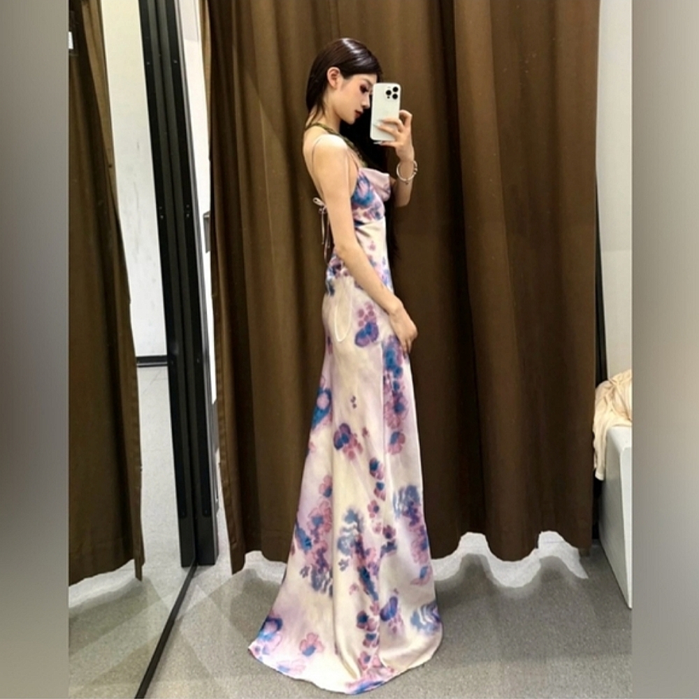 ZARA NEW LONG SATIN DRESS WITH OPEN BACK - Picture 8 of 14